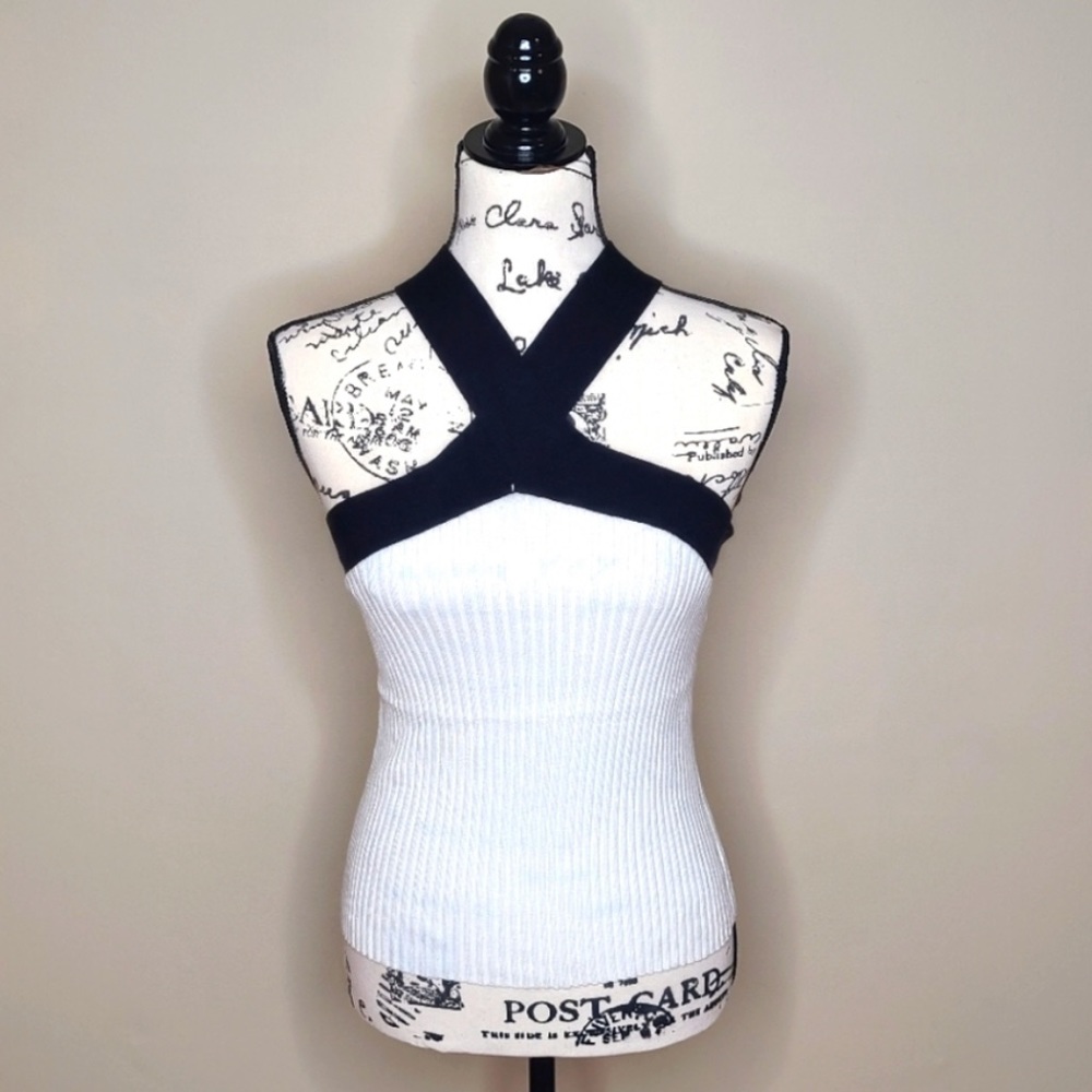 Ann Taylor Criss Cross Tank Black and White
